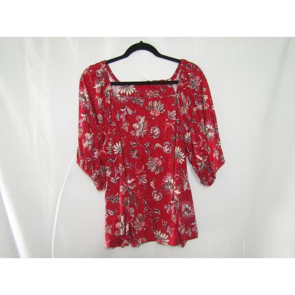 Maurices Red Floral Top sz XXL Boho Cottagecore Y2K Classic Timeless Preppy 90s - Picture 1 of 6